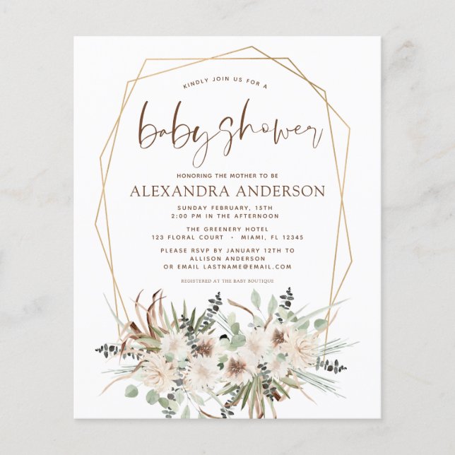 Budget Pampas Grass Baby Shower Boho Eucalyptus Flygblad (Framsidan)