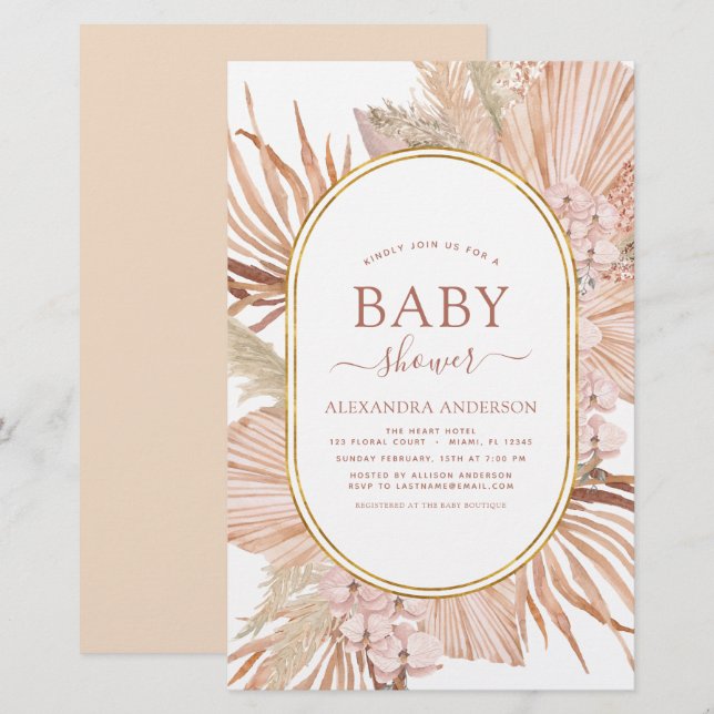 Budget Pampas Grass Bohemian Boho Baby Shower (Fram/baksida)