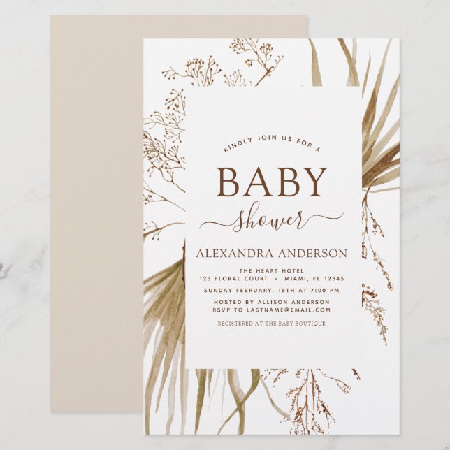 Budget Pampas Grass Bohemian Boho Baby Shower (Fram/baksida)