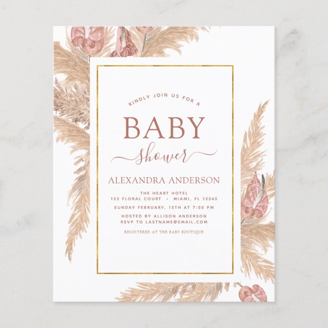 Budget Pampas Grass Bohemian Boho Baby Shower Flye Flygblad (Framsidan)