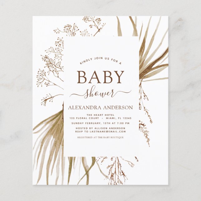 Budget Pampas Grass Bohemian Boho Baby Shower Flygblad (Framsidan)