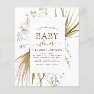 Budget Pampas Grass Bohemian Boho Baby Shower Flygblad