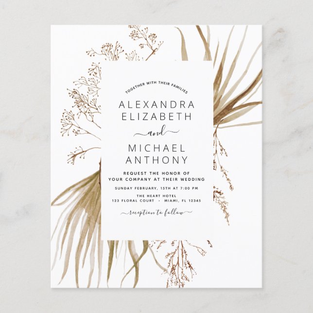 Budget Pampas Grass Bohemian Boho Bröllop Flyer (Framsidan)