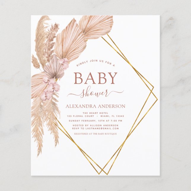 Budget Pampas Grass Boho Baby Shower-inbjudan Flygblad (Framsidan)