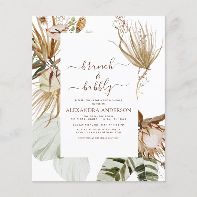 Budget Pampas Grass Boho Brunch & Bubly Flygblad (Framsidan)