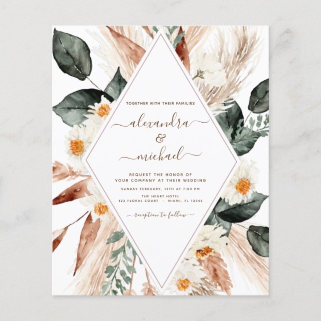 Budget Pampas Grass Boho Eucalyptus Bröllop Flyer (Framsidan)