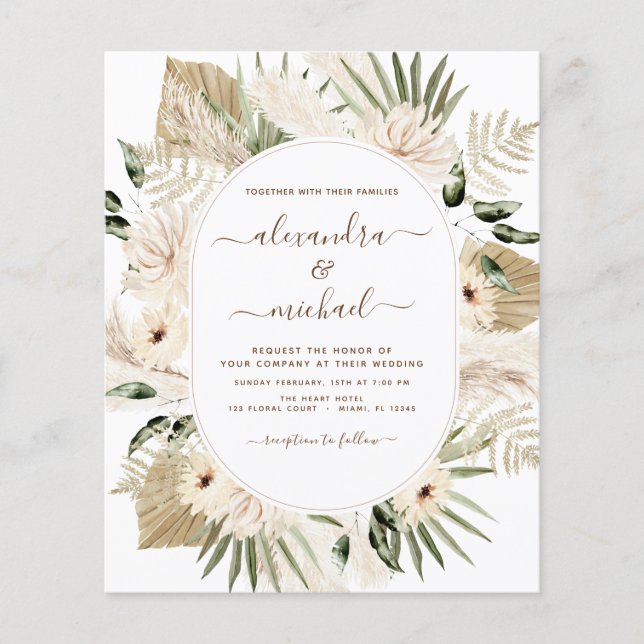 Budget Pampas Grass Boho Eucalyptus Bröllop Flyer (Framsidan)