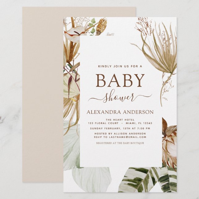Budget Pampas Grass Boho Tropical Baby Shower (Fram/baksida)