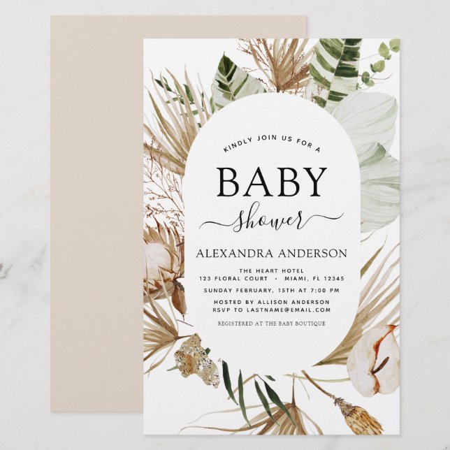 Budget Pampas Grass Boho Tropical Baby Shower (Fram/baksida)