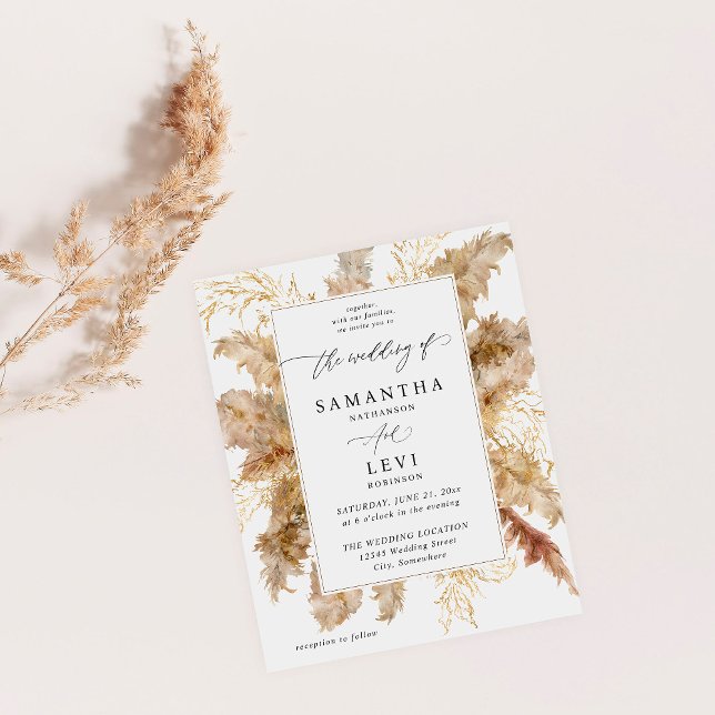 Budget Pampas Grass & Guld Boho Bröllop Flygblad (Skapare uppladdad)