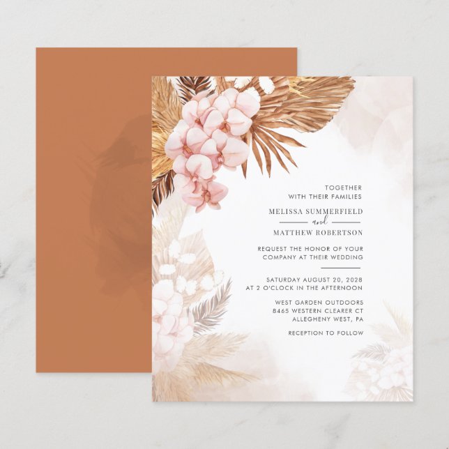 Budget Pampas Grass Terracotta Blommig Inbjudan (Fram/baksida)
