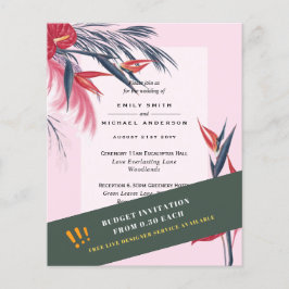 BUDGET Pampas Grass Tropical Rosa Wedding bjudande Flygblad