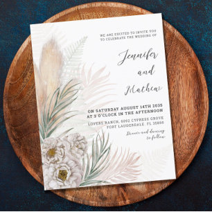 Budget Pampas & White Blommigt bröllop - inbjudan