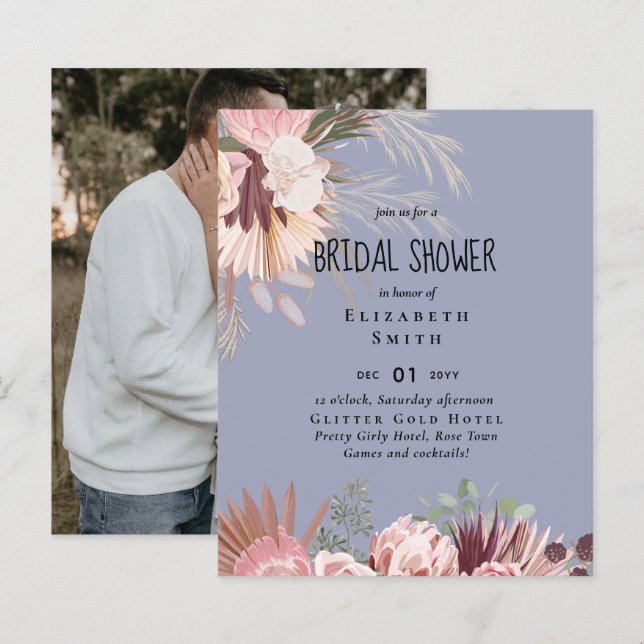 BUDGET Pampasgräs FOTO Bröllopsfest Inbjudan (Fram/baksida)