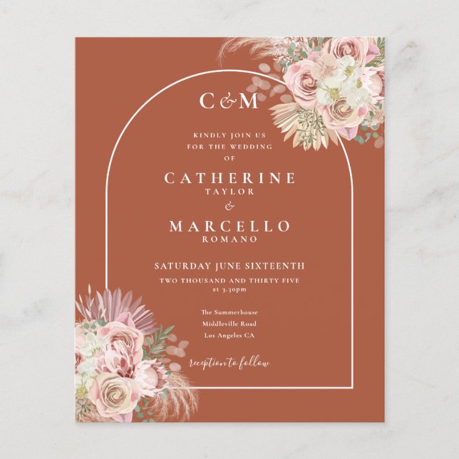 Budget Pampasgräs Foto Monogram Bröllopsinbjudan (Framsida)