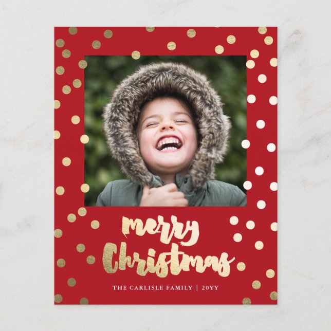 Budget Papper Guld Skript God Jul Kort Flygblad (Framsidan)