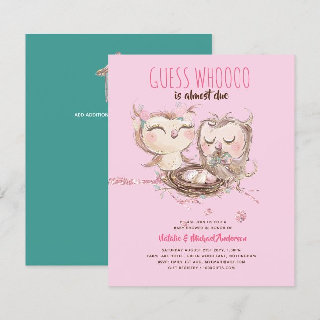 BUDGET Par Baby Shower Cute Uggla Woodland Inv. (Fram/baksida)