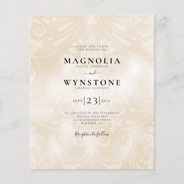 Budget Pärlbroderad Damast Bröllopsinbjudan (Framsida)