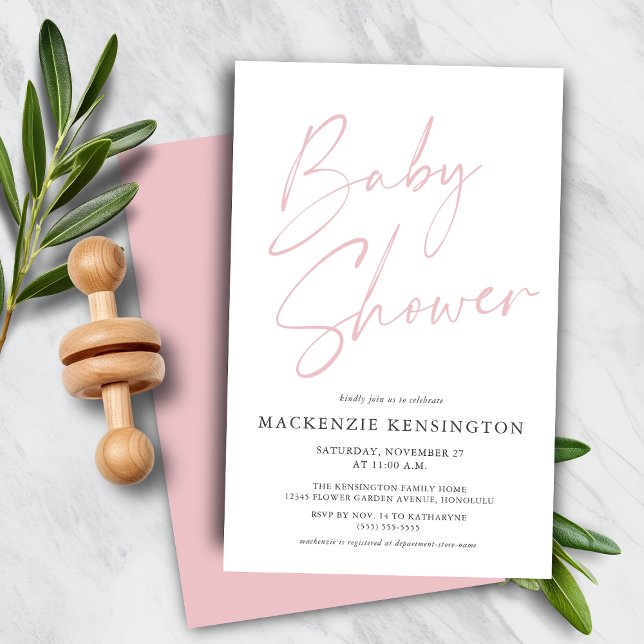 Budget Pastel  Rosa Simple Script Baby Shower (Budget Pastel Blush Pink Simple Script Baby Shower Invitation)