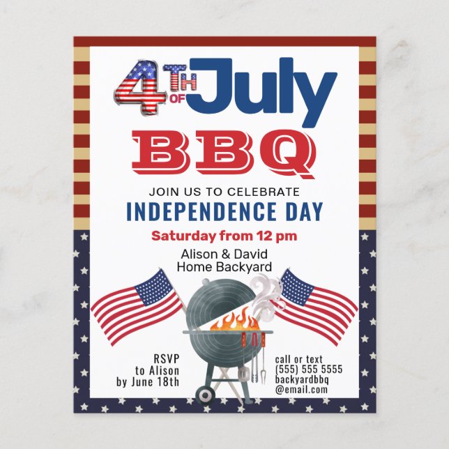 BUDGET Patriotic Flagga 4:e juli-BQ-inbjudan (Framsida)