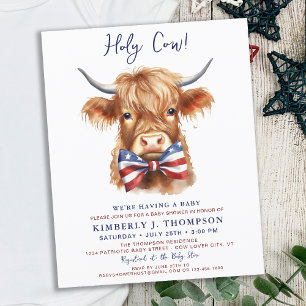 Budget Patriotic Highland Cow Baby Shower Inbjudan