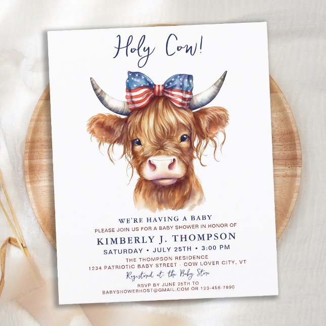 Budget Patriotic Highland Cow Baby Shower Inbjudan (Skapare uppladdad)