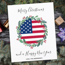 Budget Patriotisk USA Amerikansk flagg Julkort