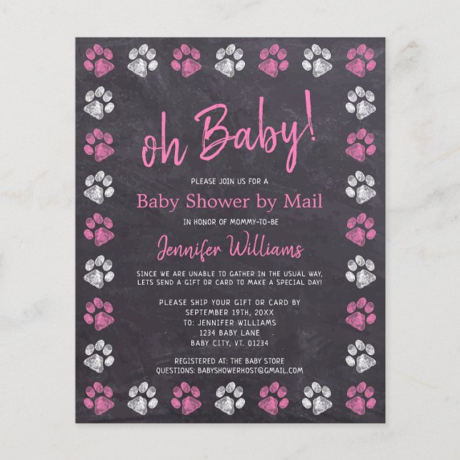 Budget Paw Print Rosa Flick Baby Shower Genom Post (Framsida)