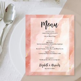 Budget Peach Guld Marble Bröllop Menu Flygblad