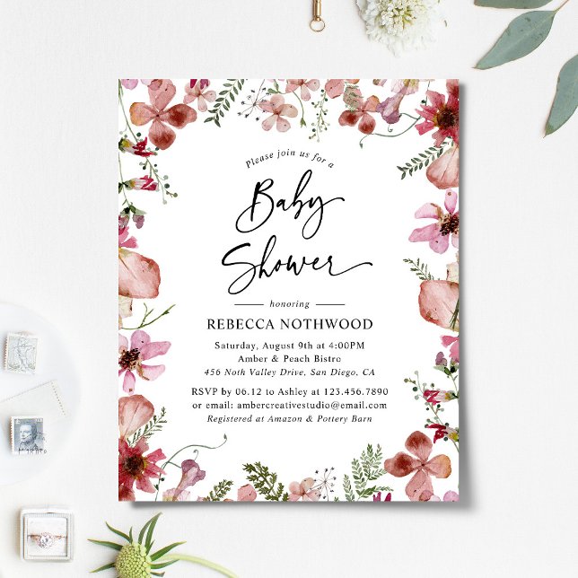 Budget Peachy Rosa Blommigt Baby Shower-inbjudan f (Skapare uppladdad)