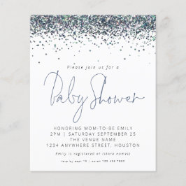 Budget Peacock Blue Glitter Baby Shower Inbjudan