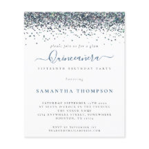 Budget Peacock Blue Glitter Quinceañera-inbjudan