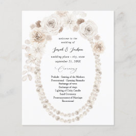 Budget Pearls & White Blommigt Bröllop Ceremony Flygblad