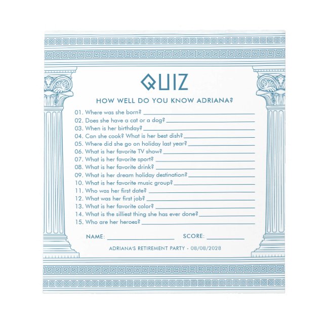 Budget Pensionärsfest quiz Anteckningsblock (Framsida)