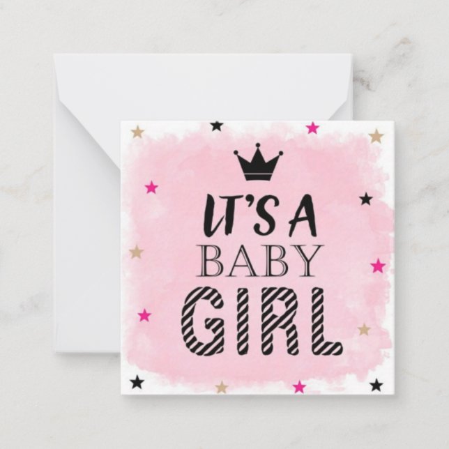 Budget personlig flicka födelsemeddelande anteckningskort (Framsida)