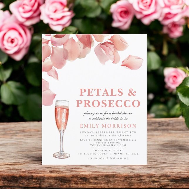 Budget Petals & Prosecco Inbjudningskort för möhip Flygblad (Skapare uppladdad)