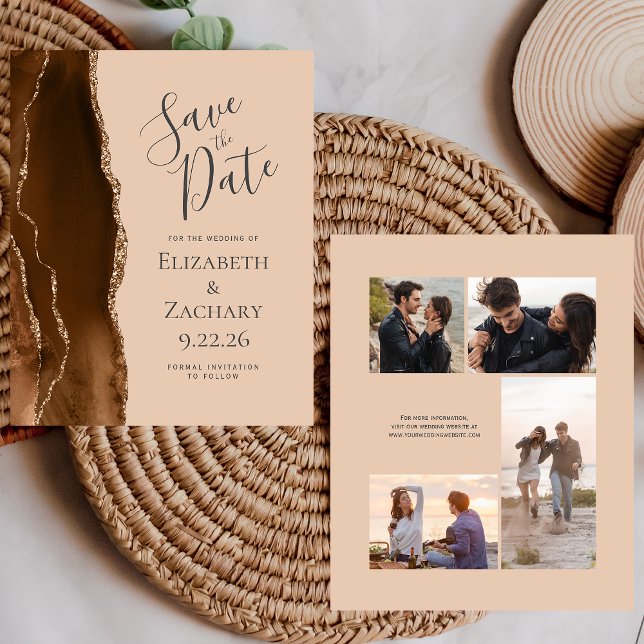 Budget Photo Brown Gold Agate Tan Save the Date (Skapare uppladdad)