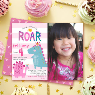 Budget Photo Dinosaurs Girl Birthday-inbjudan