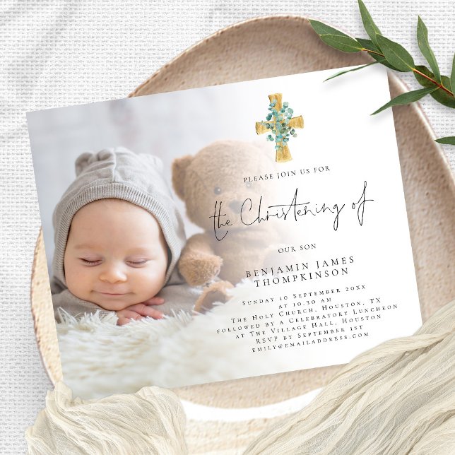 Budget Photo Eucalyptus Kor Christening Inbjudan (Skapare uppladdad)