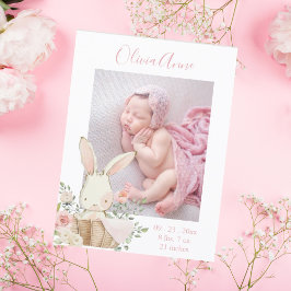 Budget Photo Girl Bunny Birth-meddelande Vykort