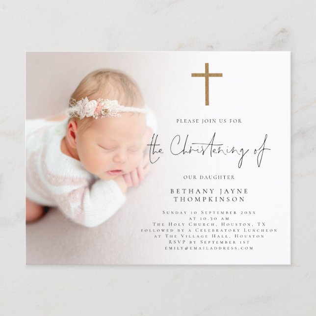 Budget Photo Guld Glitter Kor Christening Inbjudan (Framsida)