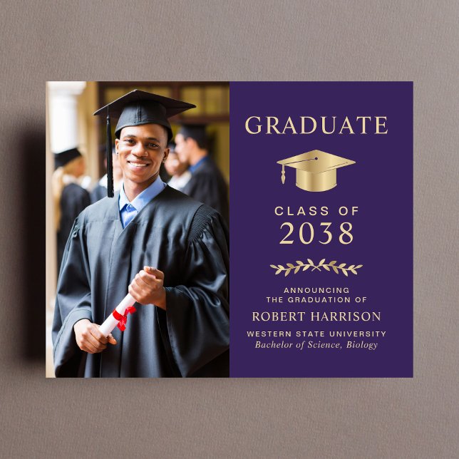 Budget Photo Lila Guld Studenten meddelande (An elegant college graduation announcement to celebrate the graduate's achievements)