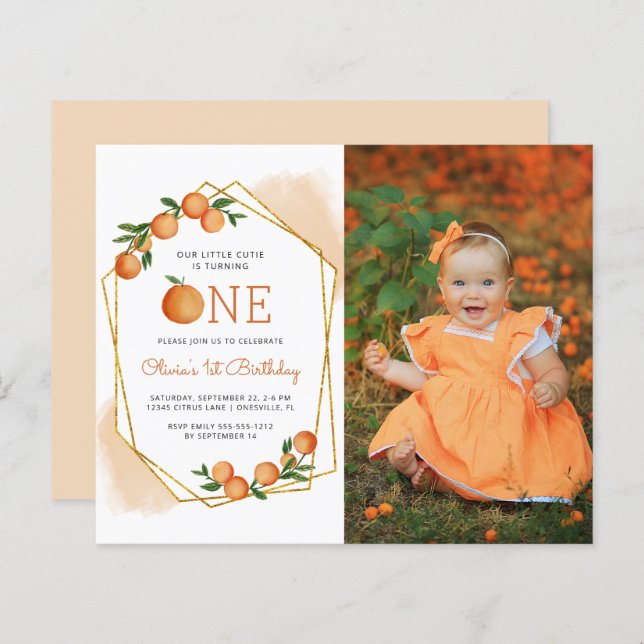 Budget Photo Little Cutie 1:a födelsedagen Inbjuda (Fram/baksida)