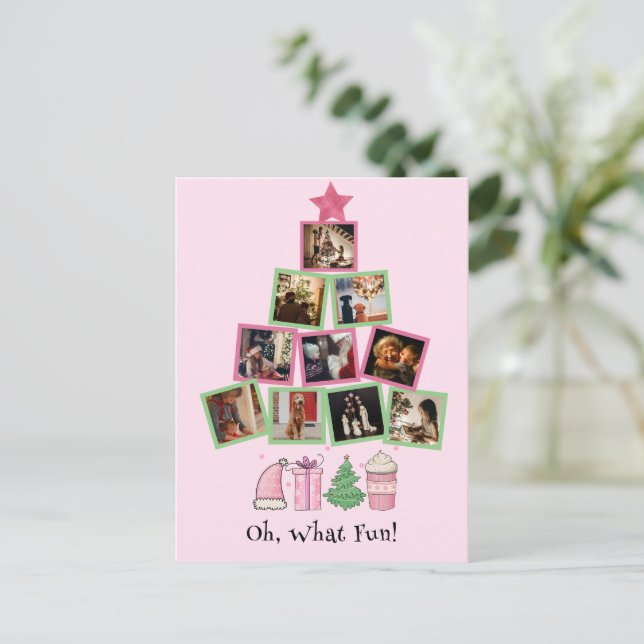 Budget Photo Oh What Fun Pink & Green Christmas Vykort (Stående Fram)