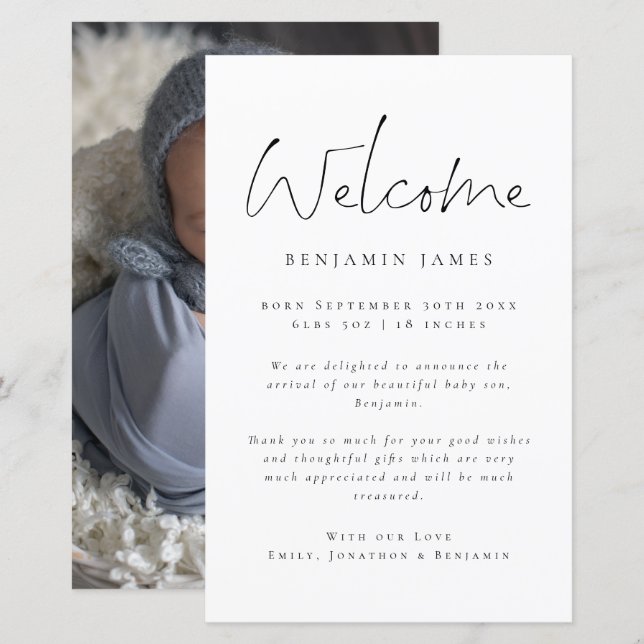 Budget Photo Welcome Tack Birth Notice (Fram/baksida)