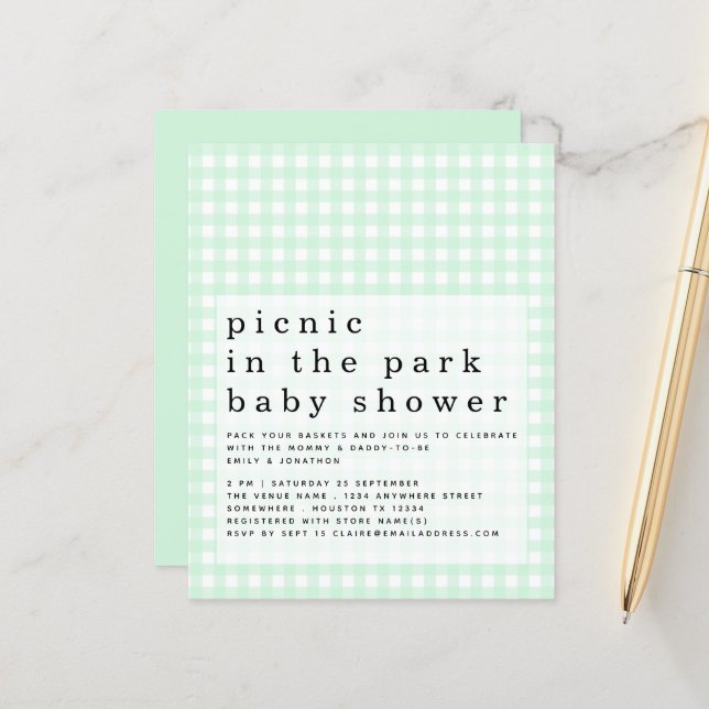 Budget Picnic Park Baby Shower Grönt Gingham (Fram/Back In Situ)