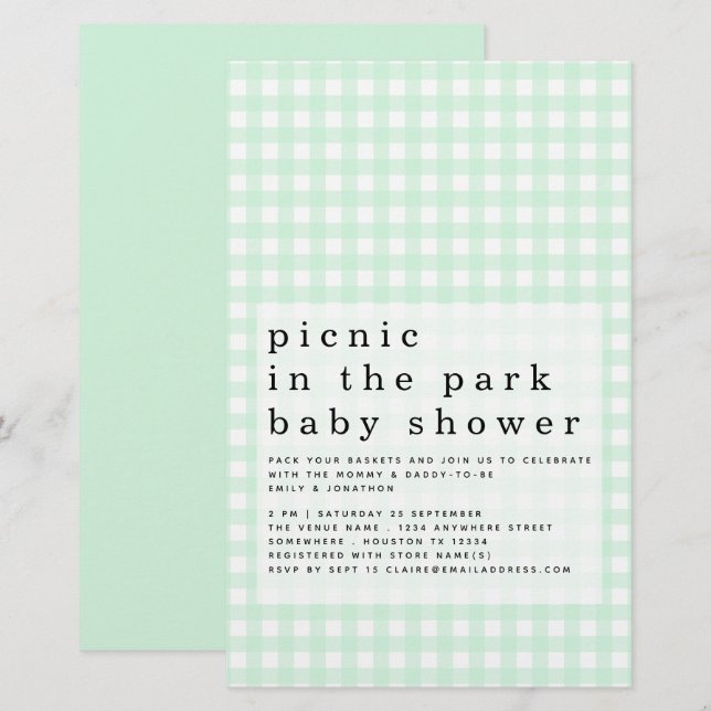 Budget Picnic Park Baby Shower Grönt Gingham (Fram/baksida)