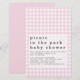Budget Picnic Park Baby Shower Rosa Gingham Inbjud