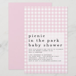 Budget Picnic Park Baby Shower Rosa Gingham Inbjud