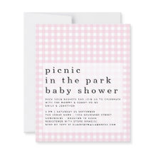 Budget Picnic Park Baby Shower Rosa Gingham Inbjud
